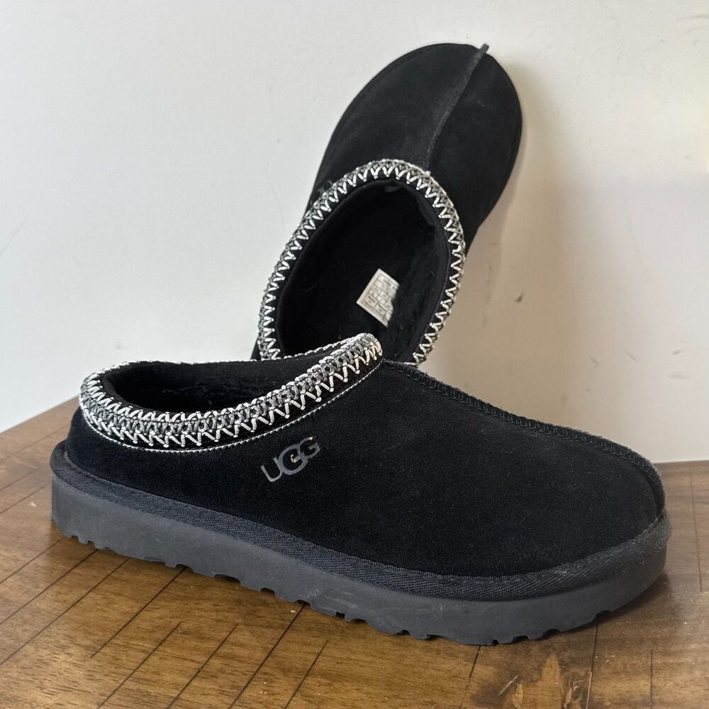 UGG Tasman Slippers Womens 9 Black Suede Shearling Slip On Cozy Shoes